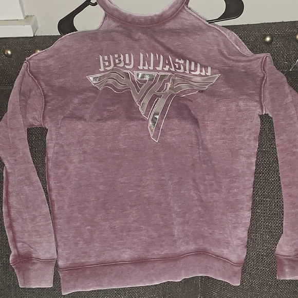 Van Halen Graphic Silver Metallic And Purple Cold Shoulder Sweatshirt - Picture 1 of 4